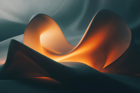 A flowing sculptural piece made of fabric glows softly in warm light against a muted backdrop.の素材