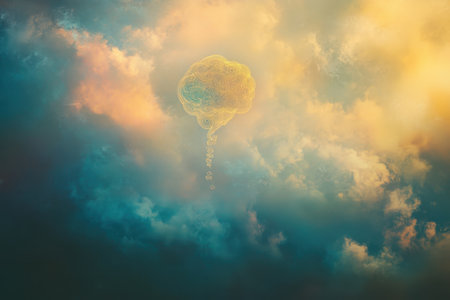 A unique cloud formation takes the shape of a jellyfish, floating in the evening sky with colorful hues.の素材