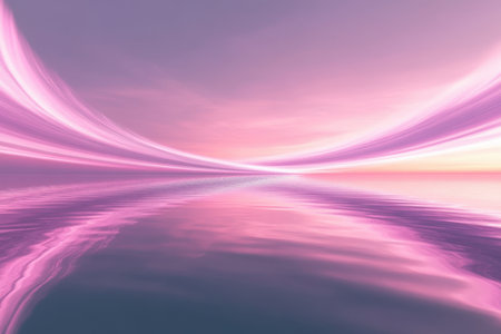 The sky displays stunning shades of pink and purple as the sun sets over calm waters, creating a peaceful atmosphere.の素材