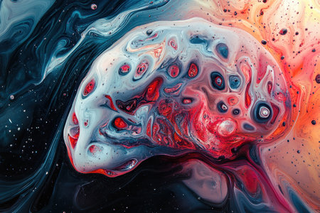 A vibrant blend of swirling colors creates an abstract representation of an alien-like entity in space.の素材