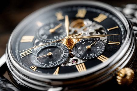 Closeup of a luxury watch face with intricate detailsの写真素材