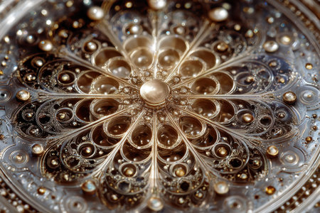 Delicate patterns and intricate details showcase a beautiful metallic design, emphasizing craftsmanship and artistry.の写真素材