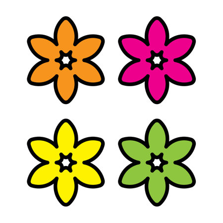 Flower icon set. Outline vector illustration. Flat design.のイラスト素材