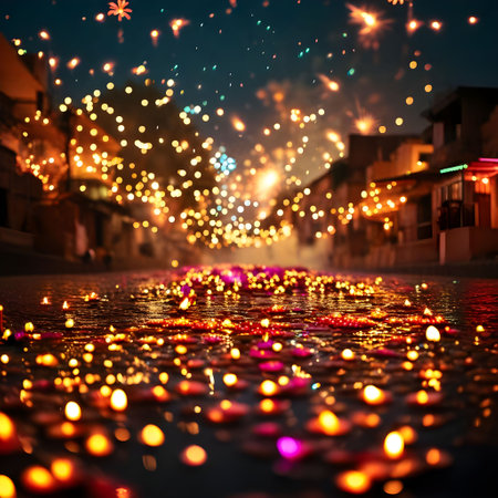 beautiful bokeh lights at night on the streets of the cityの素材