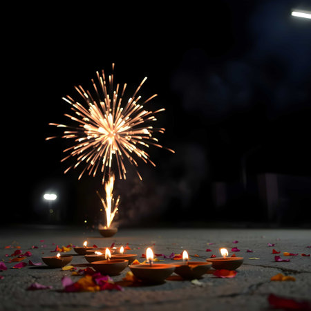Happy Diwali or Deepawali glowing diya lamps lit during Dipavali festival in Indiaの素材