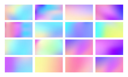 Abstract fluid template for business cards, brochure, leaflet, flyer, screen background. Modern vibrant smooth dynamic colours, holographic gradient. Cool vector set.のイラスト素材