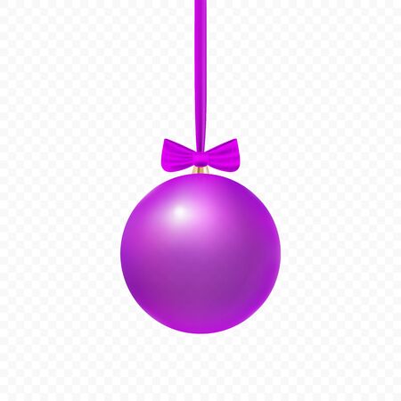 Purple Christmas  bauble  on string with fine highlights and shadow isolated on transparent background, Xmas ornmament. Premium quality. Vector design element.のイラスト素材