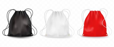 Black, white and red backpack mockup, schoolbags, shoes knapsacks. Pack pouch templates. Premium quality illustration for your design.のイラスト素材