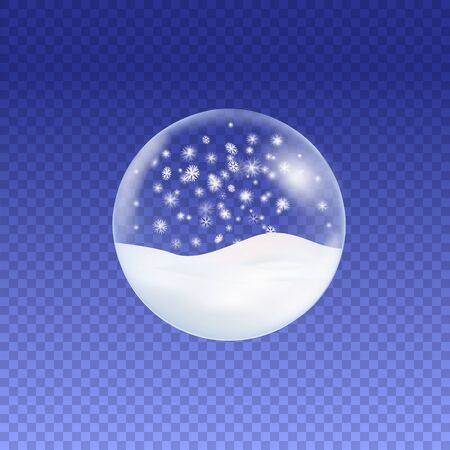Translucent Christmas  snow globe with fine highlights and shadow isolated on transparent background, Xmas ornament.のイラスト素材