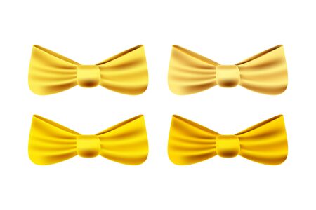 Satin golden bow tie, bright gold yellow ribbon isolated on white background. Vector illustration for your design.のイラスト素材