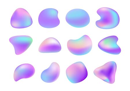 Fluid holographic shapes, gradient iridescent  set. Premium quality vector design templates.のイラスト素材