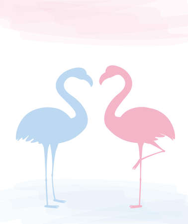 Two charming pink flamingo in love, Valentine day card.のイラスト素材