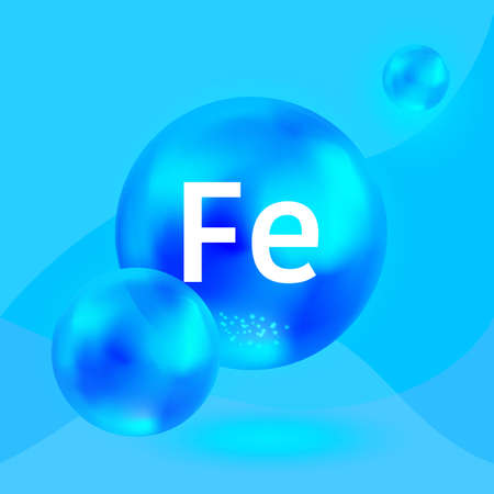 Mineral Fe, blu shining capsule. Ferrum blue glossy pill. Vector.のイラスト素材