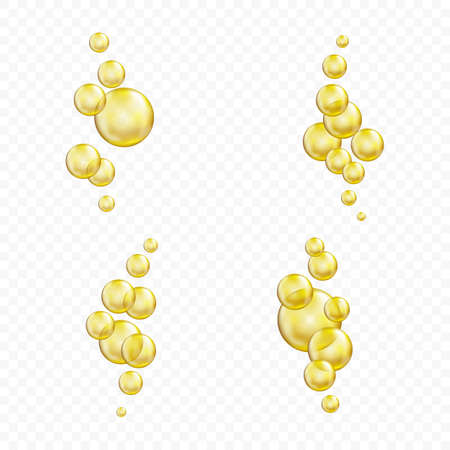 Golden glass ball collection. Serum droplet set, gold oil bubbles.のイラスト素材