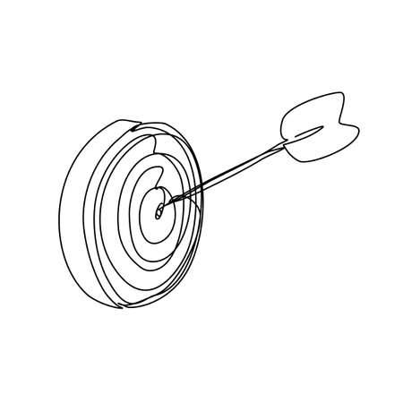 An arrow in a centre of target made in an online drawing style with an editable stroke isolated on white background.のイラスト素材
