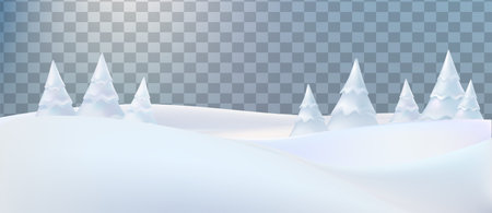 Snow landscape, Christmas wallpaper with the fir trees in a realistic style. Premium vector illustration.のイラスト素材