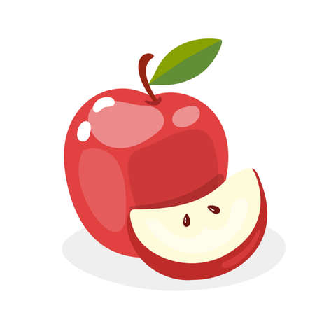 Red apple isolated on white background in a cartoon style. Vector illustration.のイラスト素材