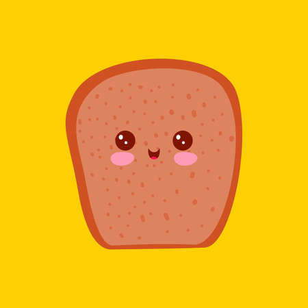 Bread in kawaii style isolated on yellow background., Cute bakery icon. Vector illustration.のイラスト素材