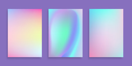 Modern fluid and holographic template set in A4 size for brochure, leaflet, flyer, cover, catalog. Creative neon design.のイラスト素材