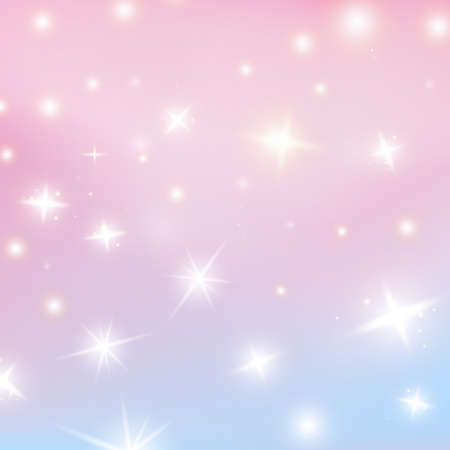 Rainbow princess background, soft pink backdrop with shining stars. Fantasy unicorn sky pearlescent backdrop. Cute unusual holographic wallpaper.のイラスト素材