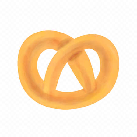 Pretzel isolated on transparent background. Cartoon wheat bretzel. Watercolor style. Vector illustration.のイラスト素材