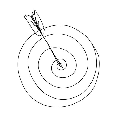 Target with arrow in continuous line drawing. Sketchy single bullseye. Outline simple artwork with editable stroke. Vector illustration.のイラスト素材