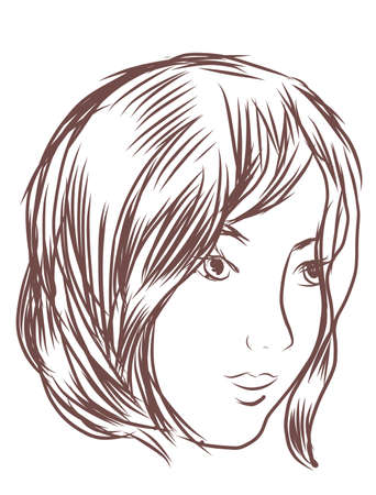 Sketchy woman portrait. Attractive dreamy girl. Vector Illustration.のイラスト素材