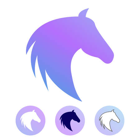 Horse logo with modern gradient in different styles. Mustang head icon. Vector illustration.のイラスト素材