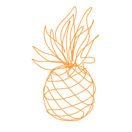 Vector Pineapple in Continuous Line Drawing. Sketchy Single Ananas Fruit. Outline Simple Artwork with Editable Stroke.の写真素材