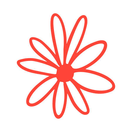Doodle Red Flower, easy to recolour. May be Used for Print, Clothes, T-Shirts, Single Design's Elements. Vector illustration.の写真素材