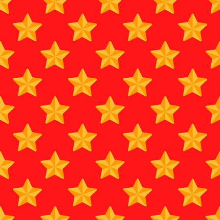 Seamless Pattern with Cartoon Gold Yellow Stars on Red Background. Vector Abstract Holiday Wallpaper.の写真素材