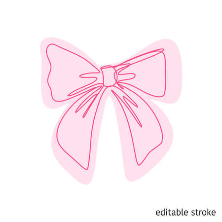 Bow Made in Continuous Line Art Style. Vector Holiday Element. Linear Ribbon with Editable Stroke.のイラスト素材