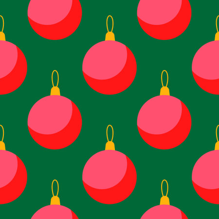 Christmas Ornament Vector Seamless Pattern with Baubles for Winter Holiday Design. Bright Repeat...