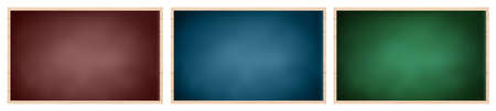 Classroom Chalkboard Vector Realistic Set Isolated on White Background. Brown, Blue and Green Blackboards with Wooden Frames Templates. School Backdrop Collection.のイラスト素材