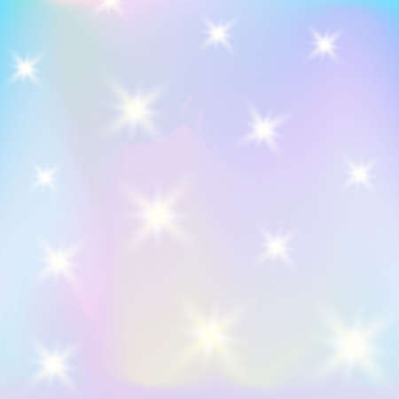 Hologram Background with Shiny Stars. Unicorn Fantasy Wallpaper Template. Vector Beautiful Rainbow Pattern.のイラスト素材