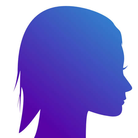 Girls Silhouette Profile Isolated on White Background with Unusual Gradient. Vector Beautiful and Elegant Woman. Easy to Recolour.のイラスト素材