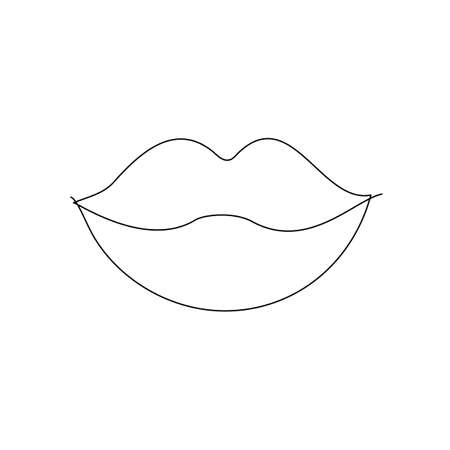 Digital Art of Woman Lips in Continuous Line Art Style with Editable Stroke Isolated on White Background. Vector Illustration for Your Design.の写真素材