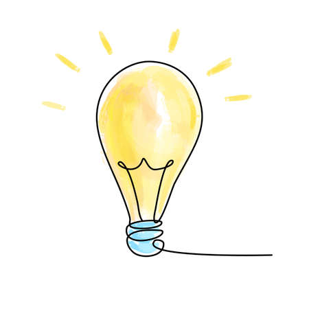 Watercolor Light Bulb in Continuous Line Drawing. Sketchy idea Concept. Outline Simple Artwork with Editable Stroke. Vector Illustration for Your Design.のイラスト素材