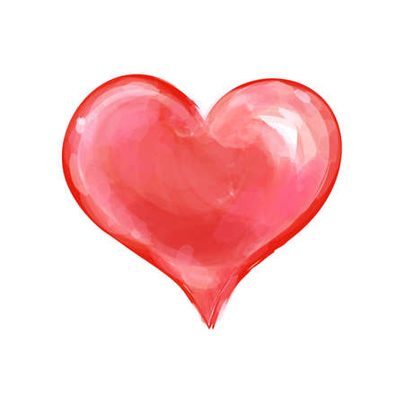 Vector Red heart in Watercolor Style isolated on white background in doodle style. Sketch of Love Sign. Romantic Element. Vector Illustration for Your Design.のイラスト素材