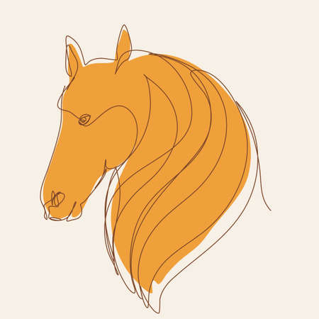 Horse Head Isolated on Light Beige Background. Vector Animal Design with Editable Stroke. Elegant Minimalistic Artwork.のイラスト素材