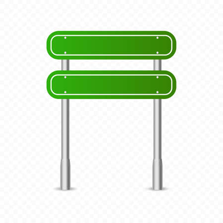 Green traffic sign icon. Highway signboard mockups. Vector metal pointer isolated on transparent background.のイラスト素材