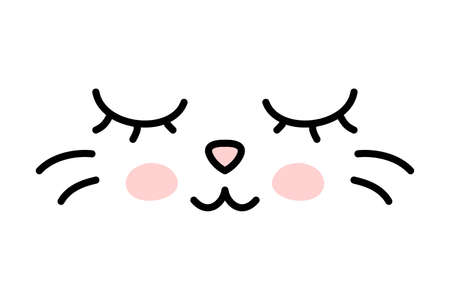 Car Face with Pink Cheeks and Cute Nose. Sleeping Kitty. Editable Stroke. Vector.のイラスト素材