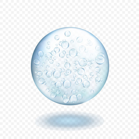 Blue serum droplet. Realistic vector gel with bubbles.のイラスト素材