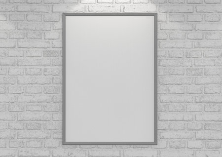 Mock up posters on white brick wall with lamp. 3d illustration
