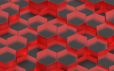 Red Hexagon Metal Background Texture. 3d illustrationの写真素材
