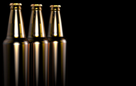 Bottles of beer on a black background. 3d illustration.の写真素材