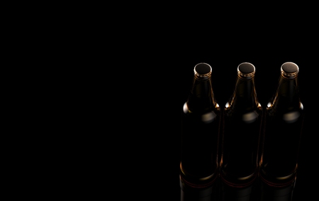 Bottles of beer on a black background. 3d illustration.の写真素材