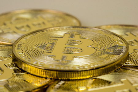 Photo Of Golden Bitcoin virtual currency coin.の写真素材