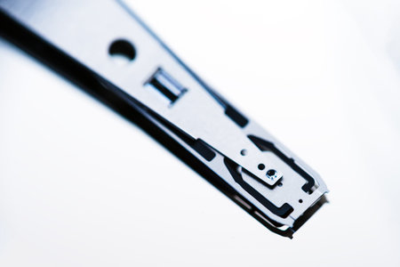 hard disk drive magnetic read write head close-up.