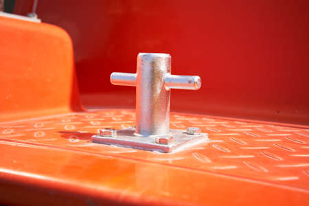 Marine Boat Yacht Steel Mooring Bitt Cross Bollard Totally Enclosed lifeboat closeupの写真素材
